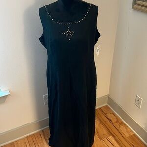 Sag Harbor Dress Linen blend sleeveless beaded black maxi dress Sz 14 new